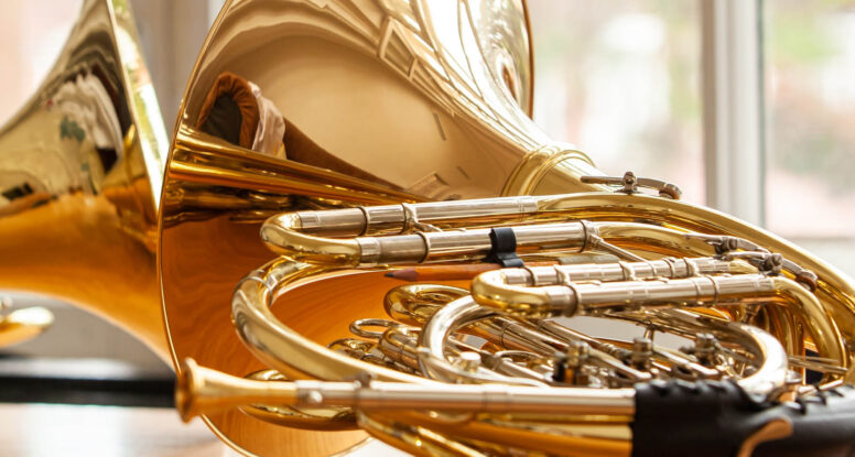 Photo depicting beautiful french horns